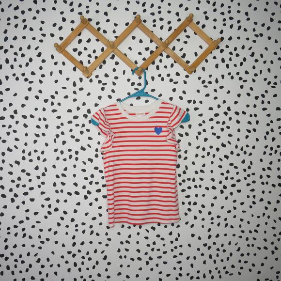 Cat & Jack Red Striped Embroidered Flutter Sleeve Girls T-Shirt - Picture 1 of 6
